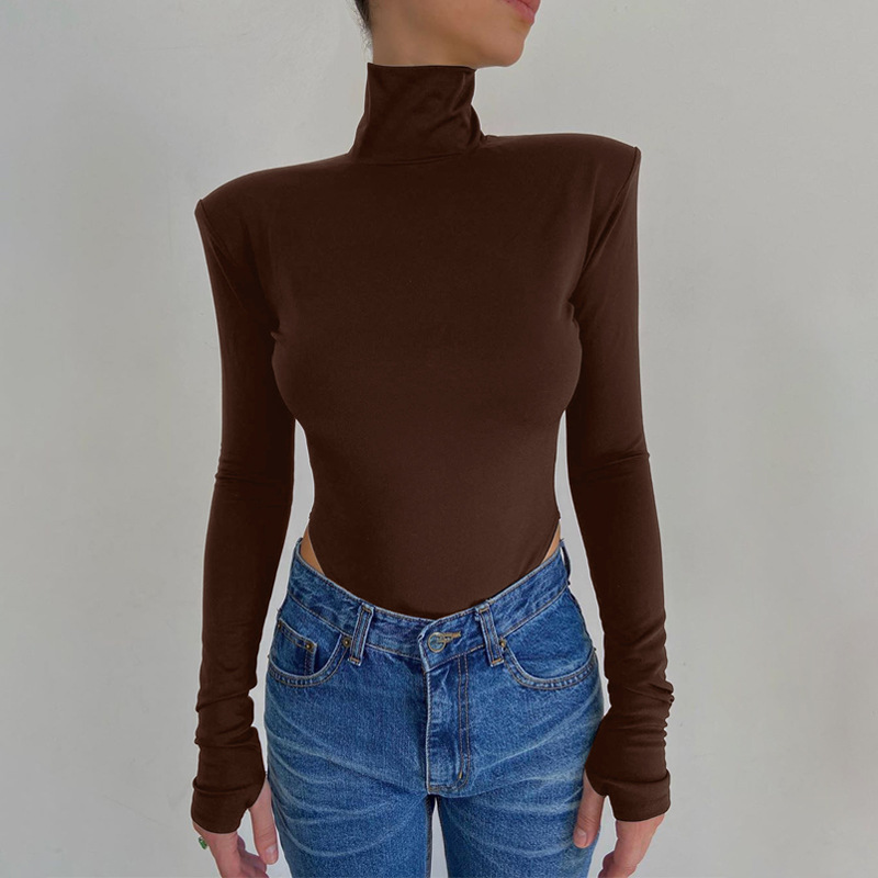 simple solid color new sexy backless longsleeved turtleneck jumpsuit wholesalepicture5