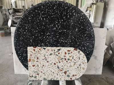 水磨石石材桌面人造大理石石材彩色台面圆型茶几餐桌台定制|ru