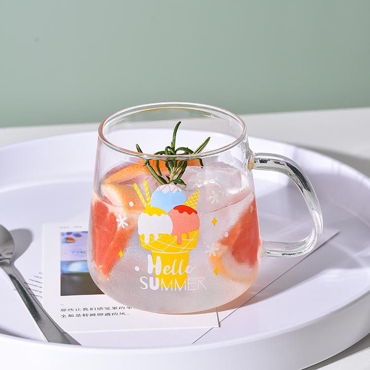 Creativo verano helado forma de dibujos animados alta temperatura resistente taza vidrio con tapa cuchara transparente beber limón