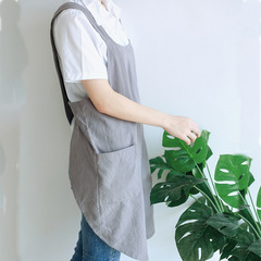 跨境新款純色全棉圍裙 免系帶咖啡師工作服 烘焙布藝透氣韓版圍兜