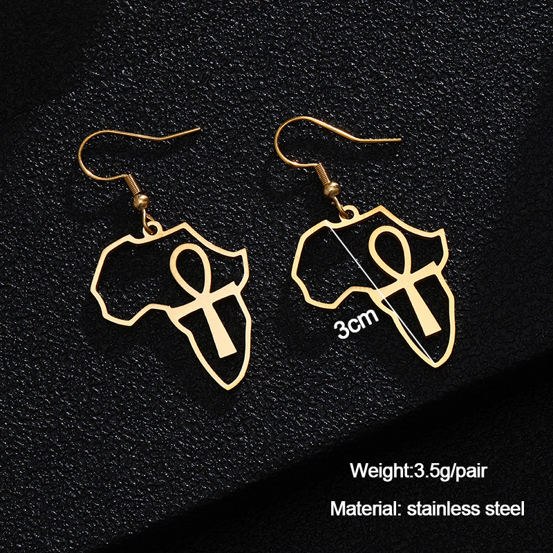 Women'S Gender Water Plating 18K Gold Plated Cross Map Stainless Steel Simple Style Earrings