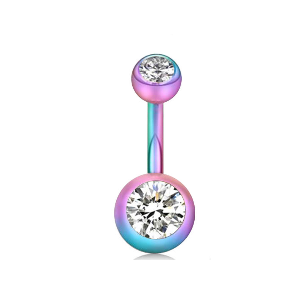 Gold Double White CZ Flower Belly Button Ring Stainless Steel Navel Jewelry detail image 7