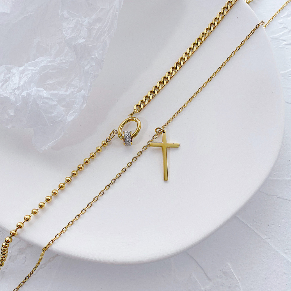 Retro Cross Double Titanium Steel Necklace display picture 4