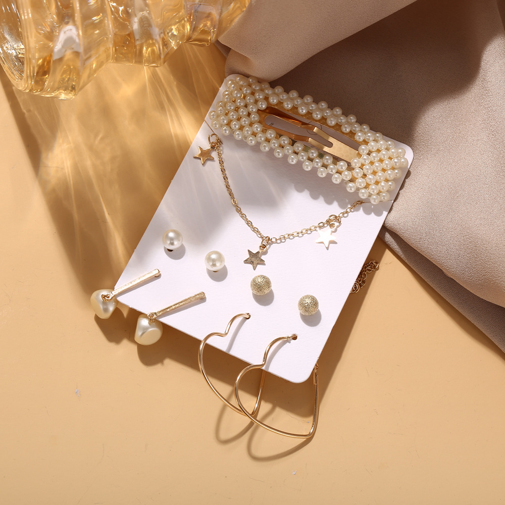 50596 Han Zhi Shang Diamant Halskette Liebe Fransen Ohrring Set Kreatives Retro Einfache Legierung Ohrring Set display picture 2