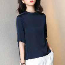 2025春季新款S311半袖小衫洋气19姆米真丝弹力缎五分袖衬衫女