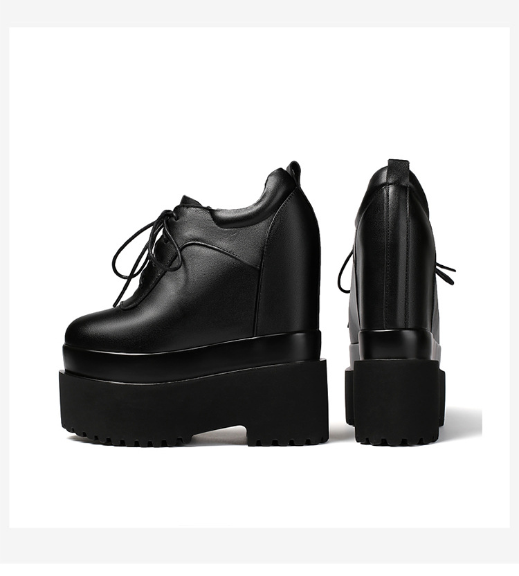 Giày sneaker nữ đế xuồng platform cao gót 16 cm dây buộc — màu đen chi tiết 12