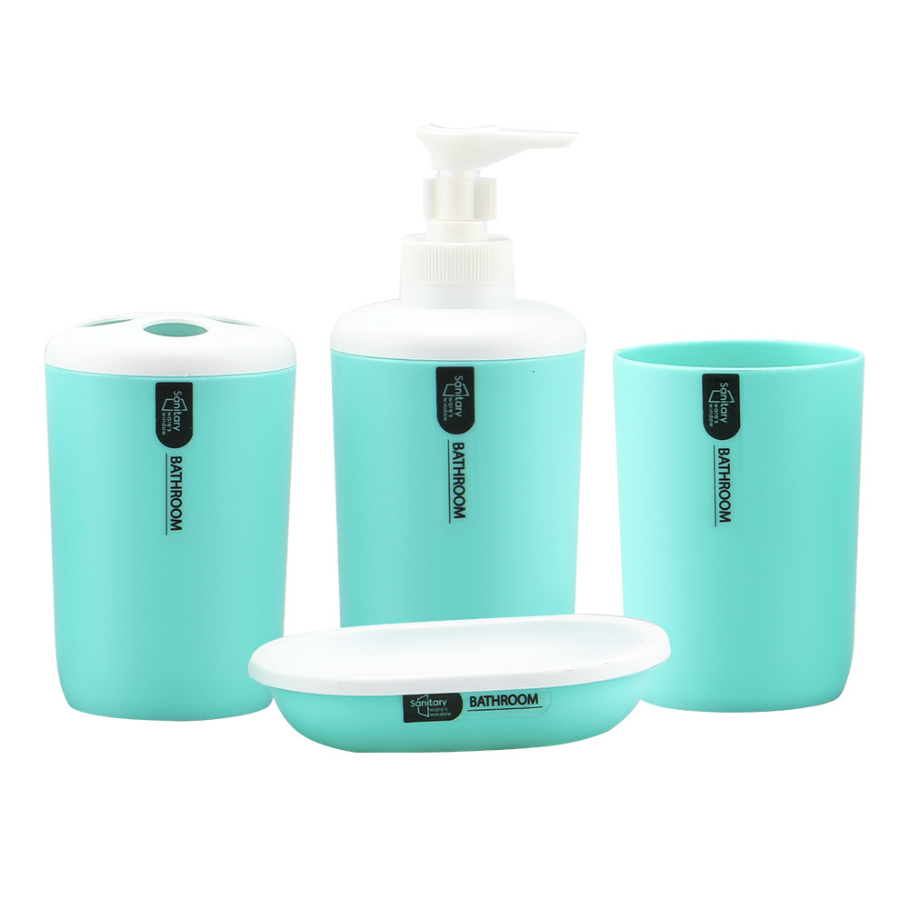 Cuatro piezas de fabricantes de artículos de higiene de baño de color sólido enjuague bucal caja de jabón caja de color baño de plástico de cuatro piezas