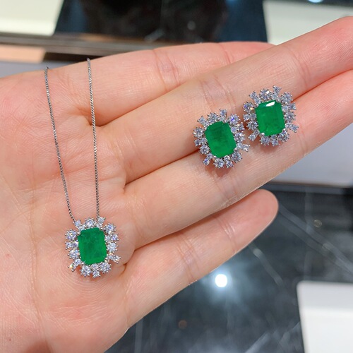 Zhuang Shengsheng Jewelry Internet Celebrity Live Broadcast Hot Selling European and American Fashion Popular Imitation Emerald Necklace Earring Emerald Set 