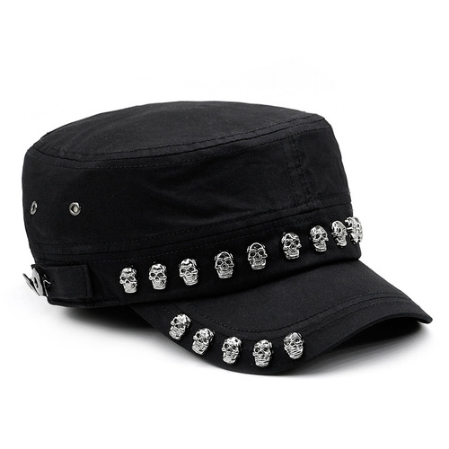 Fully sealed personalized skull rivets fashionable large size flat hats for men and women street visors hip-hop peaked hats