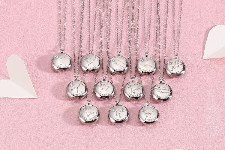 Wedding, Travel Occasion Simple Twelve Constellation Titanium Steel Diamond Short Necklace Wholesale Nihaojewelry