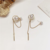 Fashionable chain with tassels from pearl, brand earrings, European style, internet celebrity