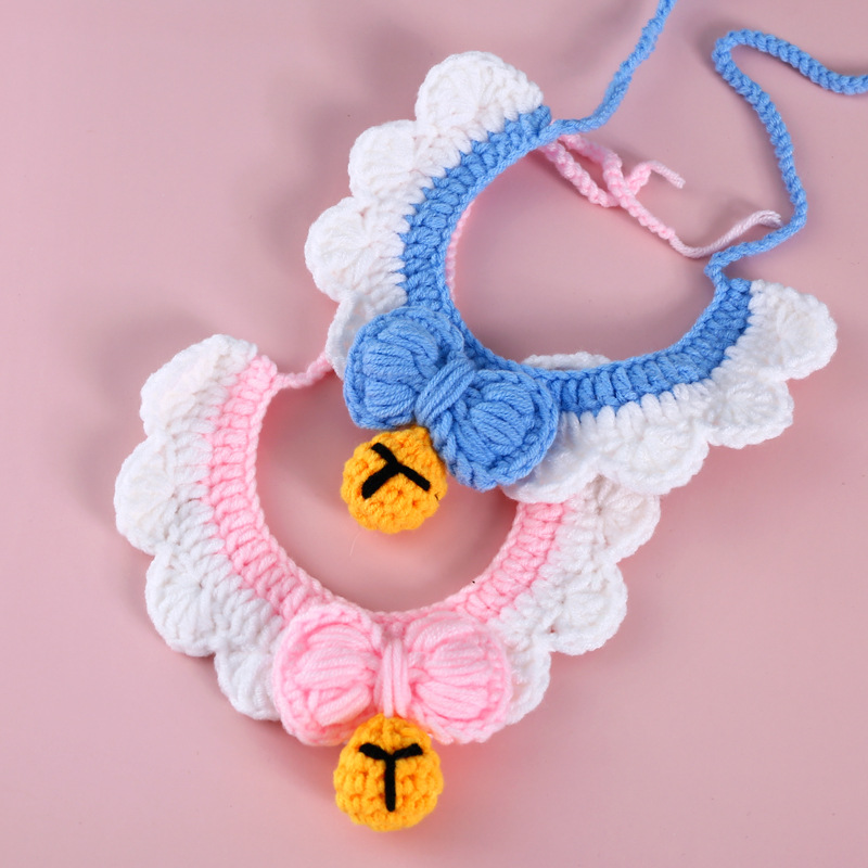 Tejido a mano mascota arco campana gatos perros Cole pato collar collar ping-pong accesorios ajustables