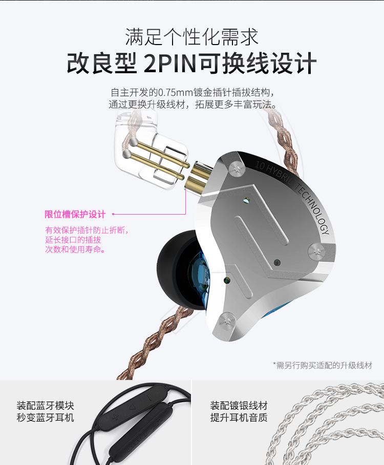 KZ-ZS10 PRO金属耳机圈铁10单元动铁HiFi耳机入耳式手机游戏耳机详情9