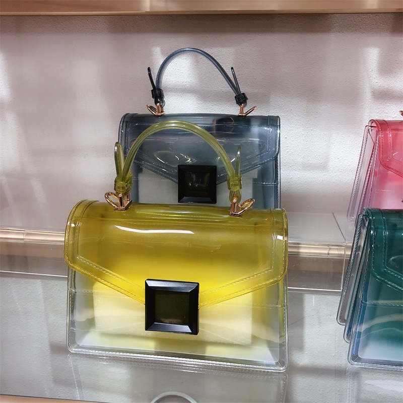 Clearance jelly bag, transparent pvc women's bag, gradient color small square bag, handbag, single-shoulder crossbody women's bag in stock undefined