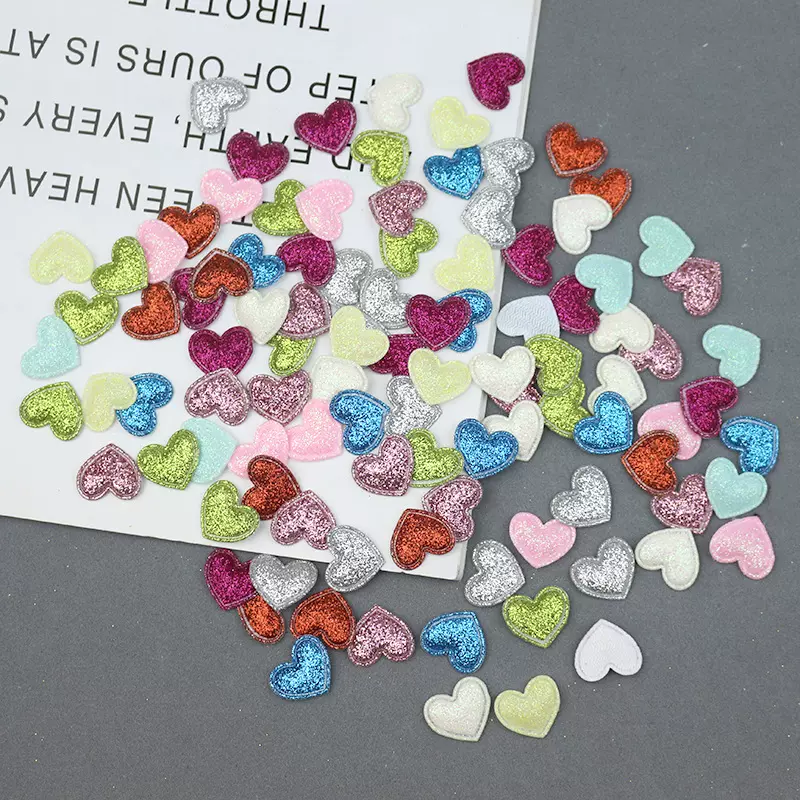 硬金粉布小爱心饰品配件压花 DIY儿童发饰发夹材料 蛋糕插签装饰