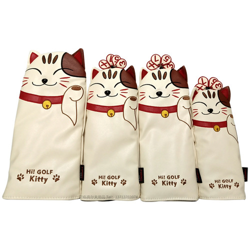Golf Wood Club Cover Lucky Cat Club Cover No. 1 Wood 3/5 Wood UT Wood Club Cover PU Waterproof 3/4 pcs/set