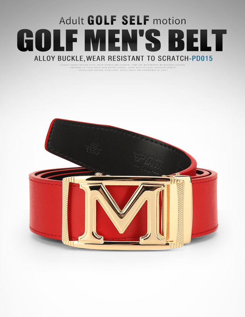 Thắt lưng golf nam da bò thật khóa hợp kim tự động — Dây da PD015 PGM đen bạc, PD015 PGM thắt lưng đỏ vàng, Dây da PD015 PGM trắng đen chi tiết 6