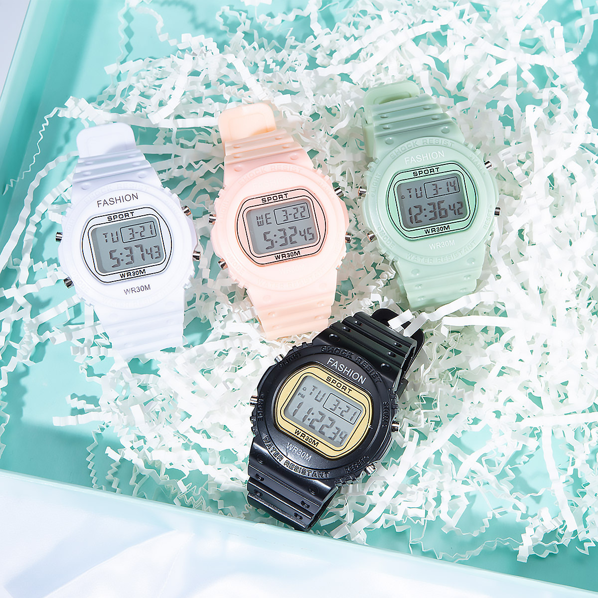 N303 Internet popular unicornio deportes reloj electrónico Matcha verde hombres y mujeres cuadrado estudiante LED reloj impermeable