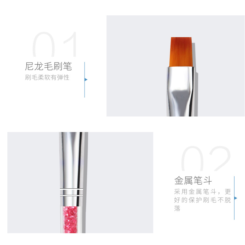 Nuevo arte de uñas transfronterizo 7 piezas de brocha rosa punta plana pluma de fototerapia poste de perforación de agua pluma tallada de fototerapia juego de bolígrafos de uñas