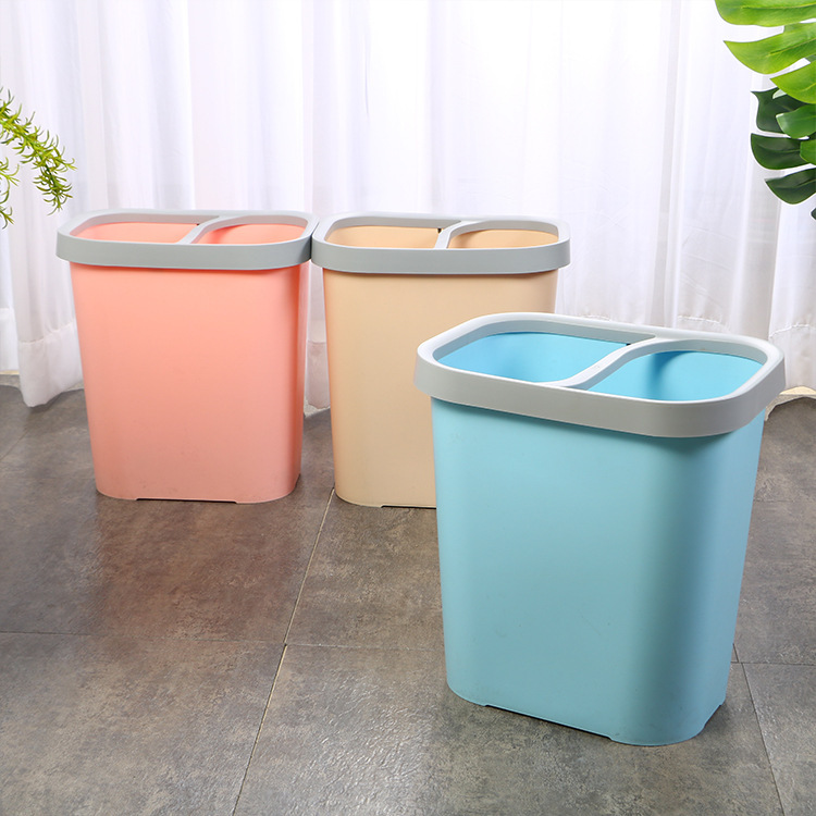 [Good product selection] pressure ring kitchen waste trash can creative household uncovered wet and dry double Grid classification square storage bucket