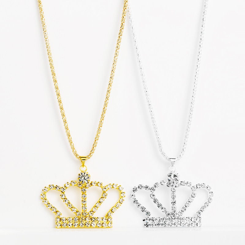 Fashion  Full Diamond Crown Hollow Long Diamond Alloy Necklace display picture 2