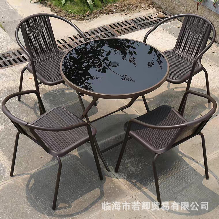 outdoors Tables and chairs courtyard Iron art outdoor balcony ventilation Pleasantly cool Wicker chair Combination belt Café leisure time chair