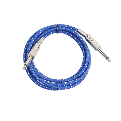Cross-border supply blue fiber mesh shielded mono 6.35 TS 1/4 inch electric guitar audio cable