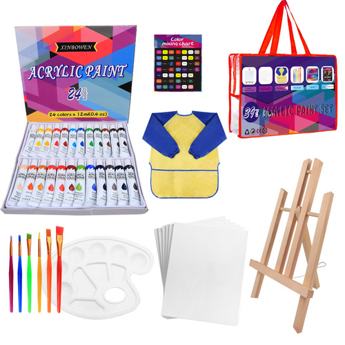 Cross-border 24-color aluminum tube acrylic paint set children's hand-painted wall painting DIY waterproof paint art bag wholesale