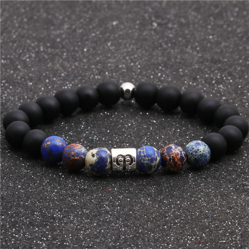 Twelve Constellation Couple Bracelets Natural Emperor Stone Beaded Black Frosted Bracelet DIY Men an