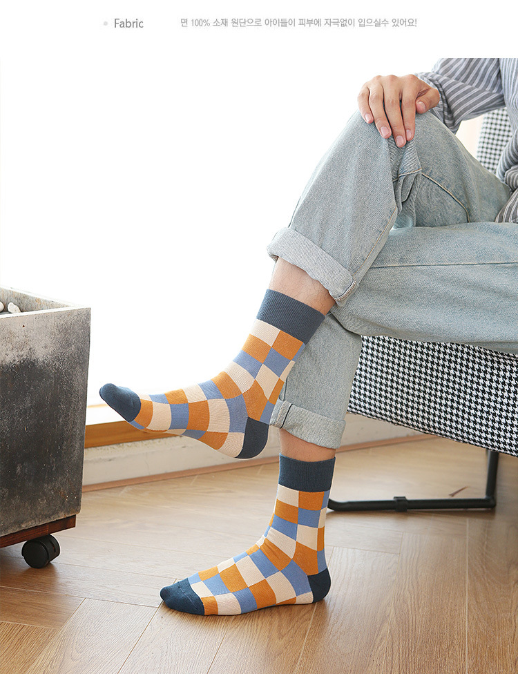 Karierte Socken Herren Röhrensocken Farbe Herbst Und Winter Koreanische Strümpfe Großhandel display picture 4