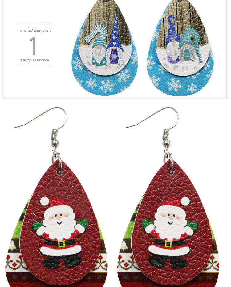 1 Pair Cute Santa Claus Snowman Elk Pu Leather Drop Earrings display picture 2