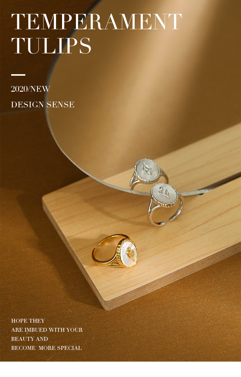 4g Weight 0.03µm Gold Plating Thickness Water Plating Gold Plating Process 18K Real Gold Plated, Platinum Plated Plating Material Shell Inlay Material Ring Necklace Classification Festival Occasion 925 Sterling Silver Material Geometric Pattern Women'S Gender Plating Craft White, Gold Color Korean S925 Sterling Silver Tulip Shell Geometric Oval Ring 1