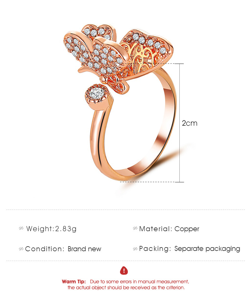 New Inlaid Zircon Butterfly Ring Ladies Full Diamond Opening Butterfly Ring Wholesale Nihaojewelry display picture 1