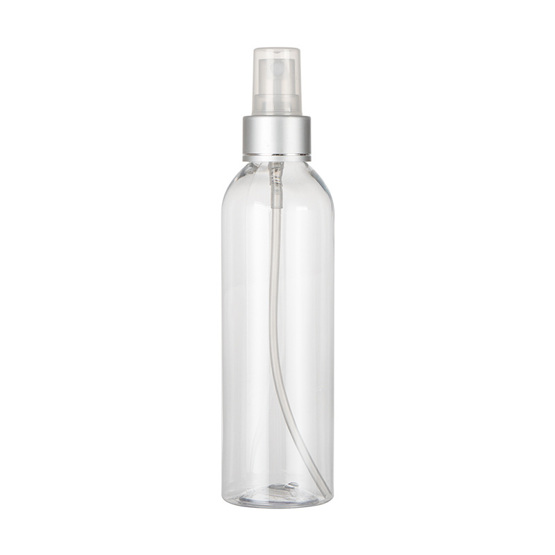 100-200ml botella de hombro redondo transparente con aerosol de aluminio electroquímico cubierta de aluminio electroquímico cosmético sub-embalaje botella vacía para mascotas