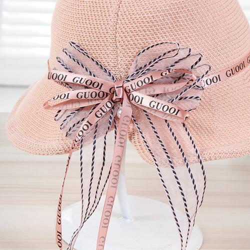 夏季新款草帽蝴蝶结可折叠时尚盆帽 女士百搭遮阳时尚渔夫帽批发