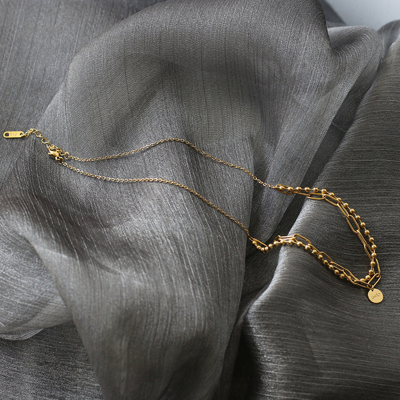 Retro Round Brand Double Round Bead Bracelet Necklace Set