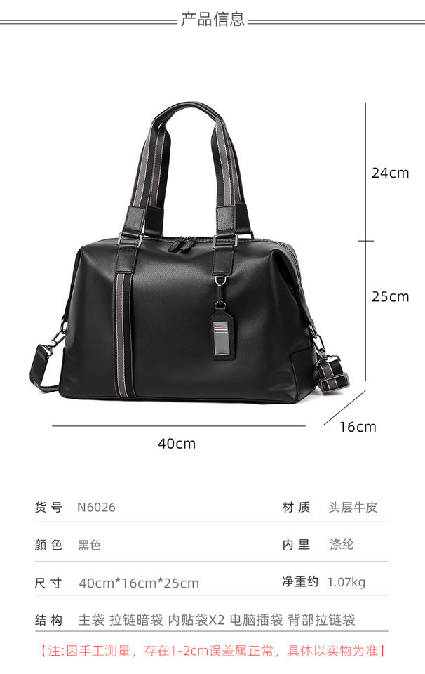 Túi du lịch xách tay nam da bò lớp đầu, túi tập gym kiêm túi hành lý đeo vai 40×16×25 cm — Màu đen chi tiết 13