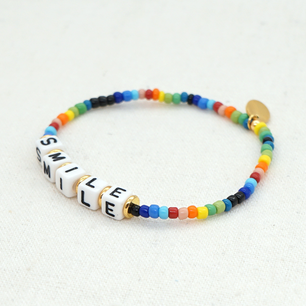 Original Boho Ethnic Wind Quartet Love Alphabet Rainbow Glass Beads Bracelet Wholesale Nihaojewelry display picture 5