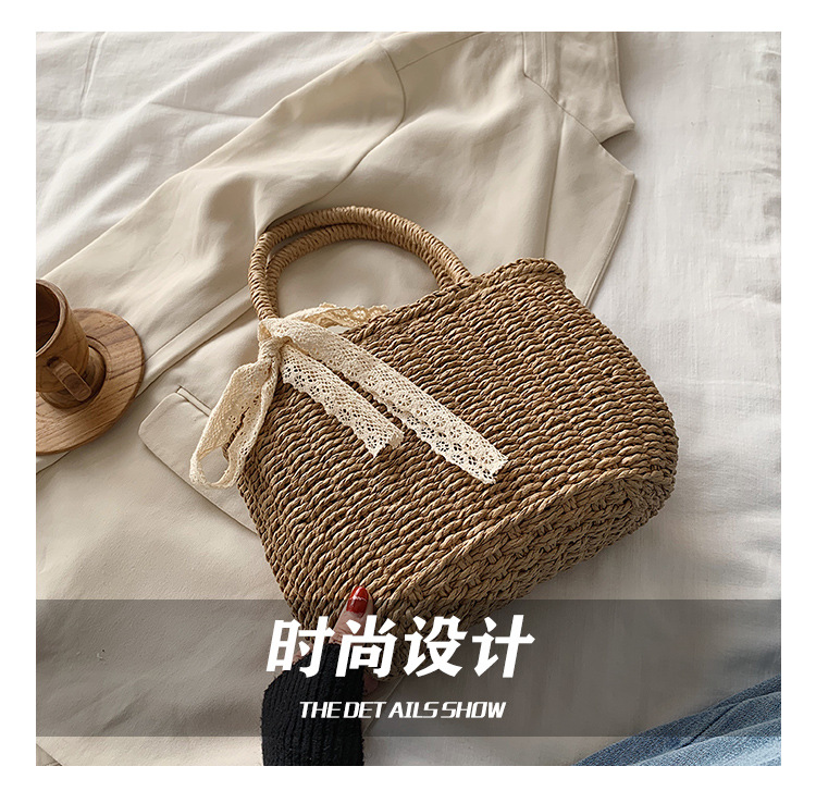 Spring New Straw Woven Bag Holiday Woven Bag Sen Department Beach Holiday Beach Bag Vegetable Basket Type Female Bag display picture 15