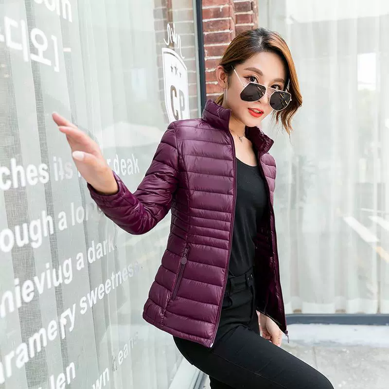 2023 Весна/Осень/Зима Модная куртка с хлопковой подкладкой в Корейском стиле, Женская приталенная короткая женская легкая пуховая куртка с вертикальным воротником и хлопковой подкладкой