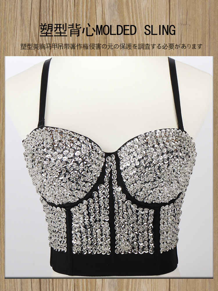 fashoin sequins decor buckle back camisole NSQG63580