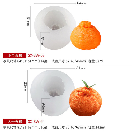 Sanxin Ugly Orange Strawberry Mangosteen Aromatherapy Candle Silicone Mold Fruit DIY Luchu Mold