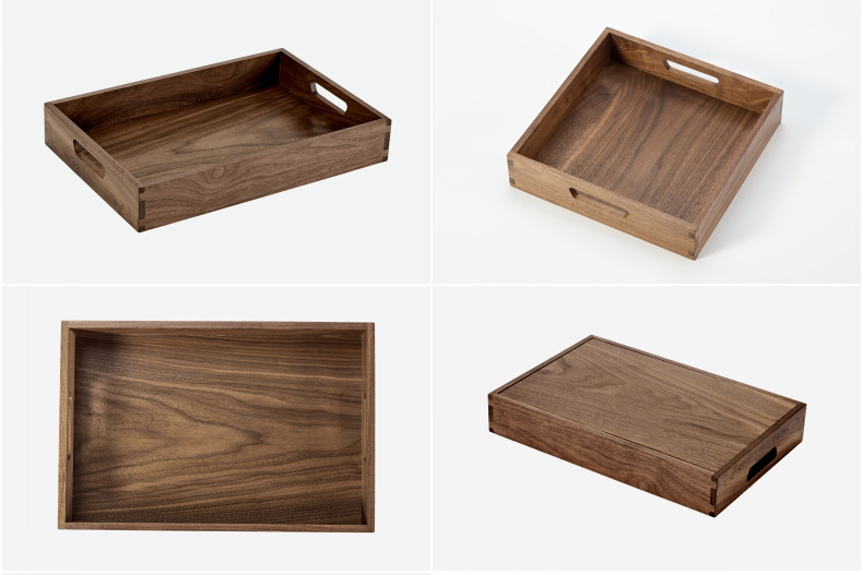 胡桃木全实木托盘-木质收纳盒-白橡木收纳托盘-长方形木盘子_
