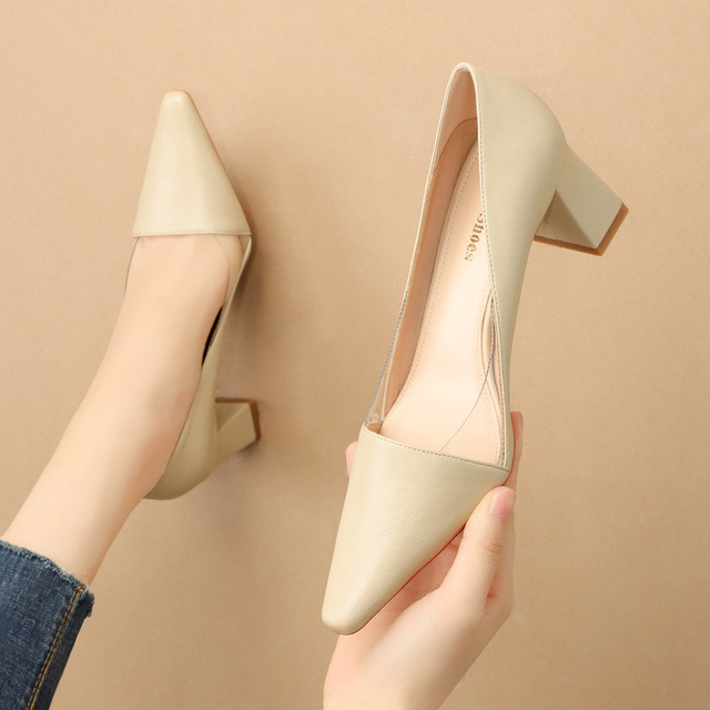 Fashion pointed shallow high heels transparent thick ol women’s shoes