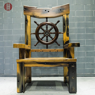 Old wooden boat Master chair To fake something antique Wai chair Tearoom ARMCHAIR Art Rudder Chinese classical Round-backed armchair Office Chairs
