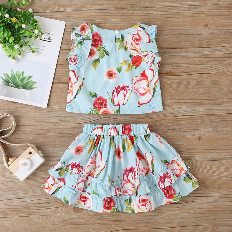 New  Print Clothing Suit Girls Sleeveless Vest Short Skirt Suit Two-piece display picture 3