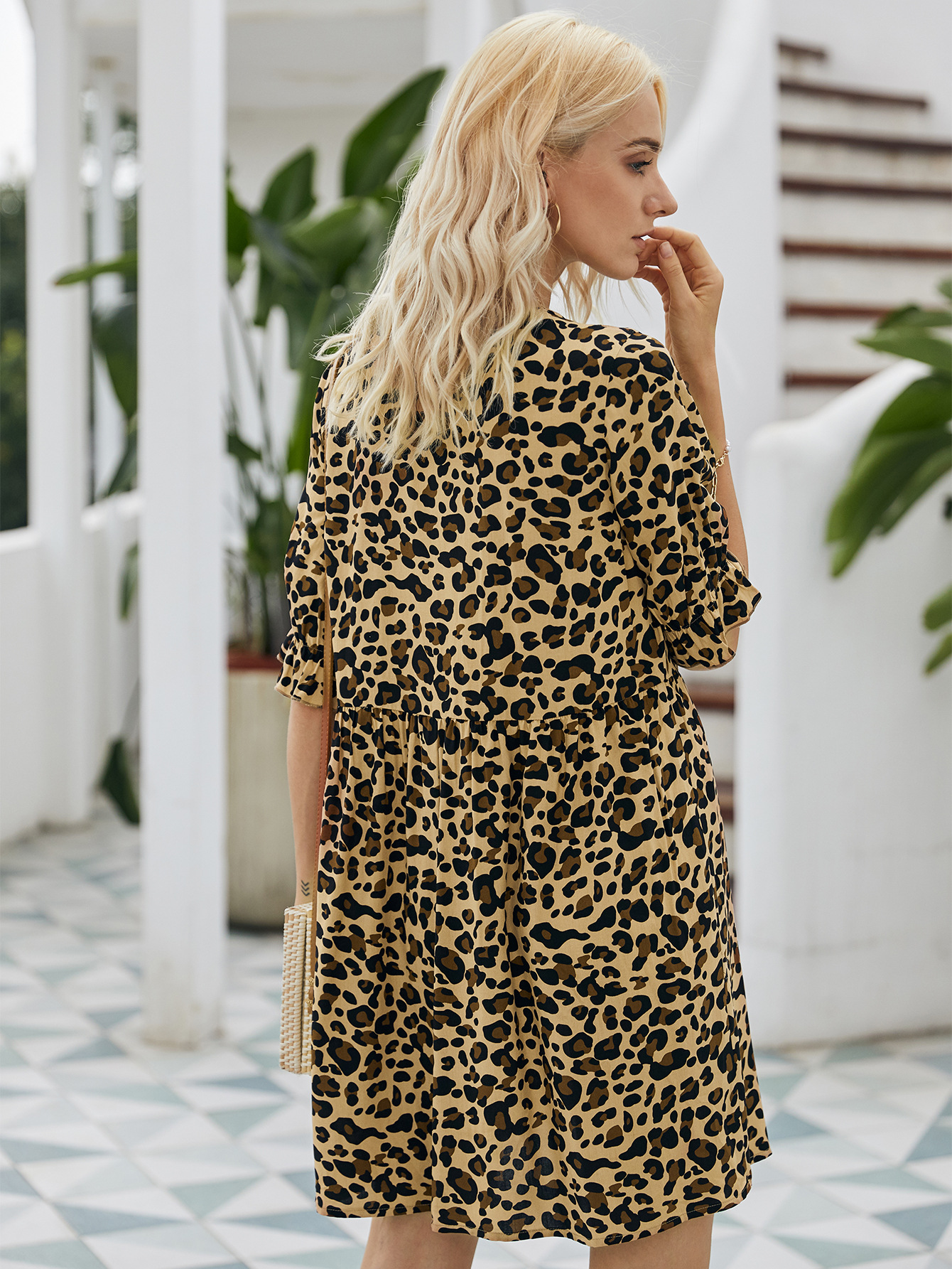 fashion V-neck sexy leopard print dress  NSDY8305