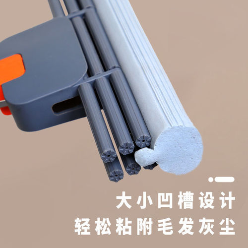 Wholesale stainless steel three-row wheel household lazy water-absorbing and squeezing no-hand wash rubber sponge mop and cloth