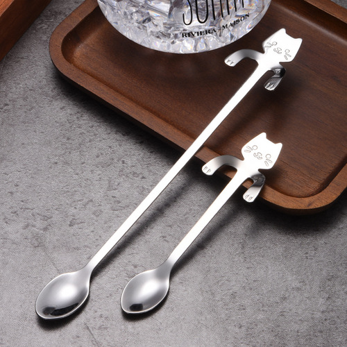 304 stainless steel cat spoon, creative cartoon hanging side spoon, cute coffee spoon, gold-plated stirring spoon with logo