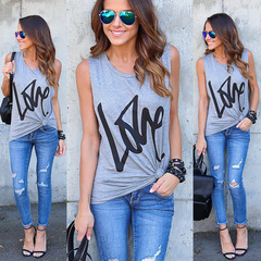 ebay速賣通wish 歐美時尚新款字母印花背心無袖t恤